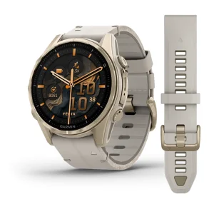 fenix 8 43mm,AMOLED,Saph,SftGldSS/FogGryLeatherBnd,Excl,EMEA