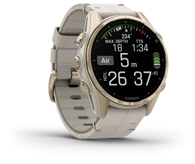 fenix 8 43mm,AMOLED,Saph,SftGldSS/FogGryLeatherBnd,Excl,EMEA
