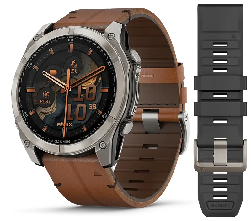 fenix 8 51mm,AMOLED,Sapphire, Bare Ti, Blk/Chsnt Lthr, EMEA