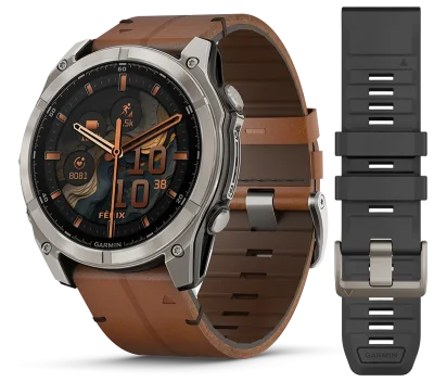 fenix 8 51mm,AMOLED,Sapphire, Bare Ti, Blk/Chsnt Lthr, EMEA