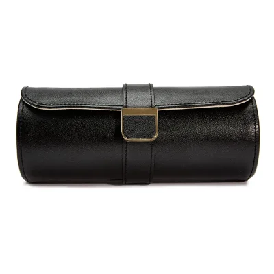 WOLF1834 PALERMO DOUBLE WATCH ROLL WITH JEWELRY POUCH - BLACK ANTHRACITE
