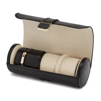 WOLF1834 PALERMO DOUBLE WATCH ROLL WITH JEWELRY POUCH - BLACK ANTHRACITE