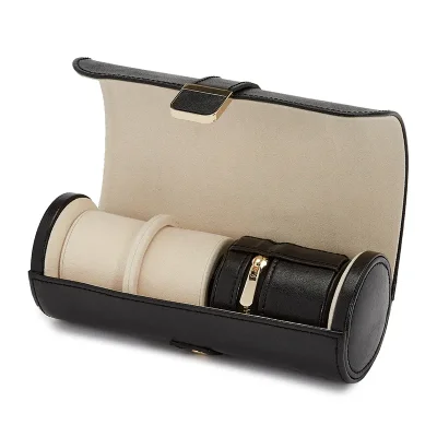 WOLF1834 PALERMO DOUBLE WATCH ROLL WITH JEWELRY POUCH - BLACK ANTHRACITE