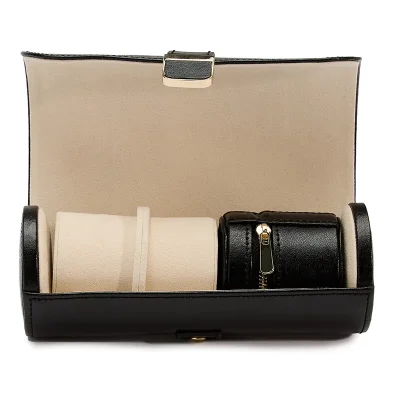 WOLF1834 PALERMO DOUBLE WATCH ROLL WITH JEWELRY POUCH - BLACK ANTHRACITE