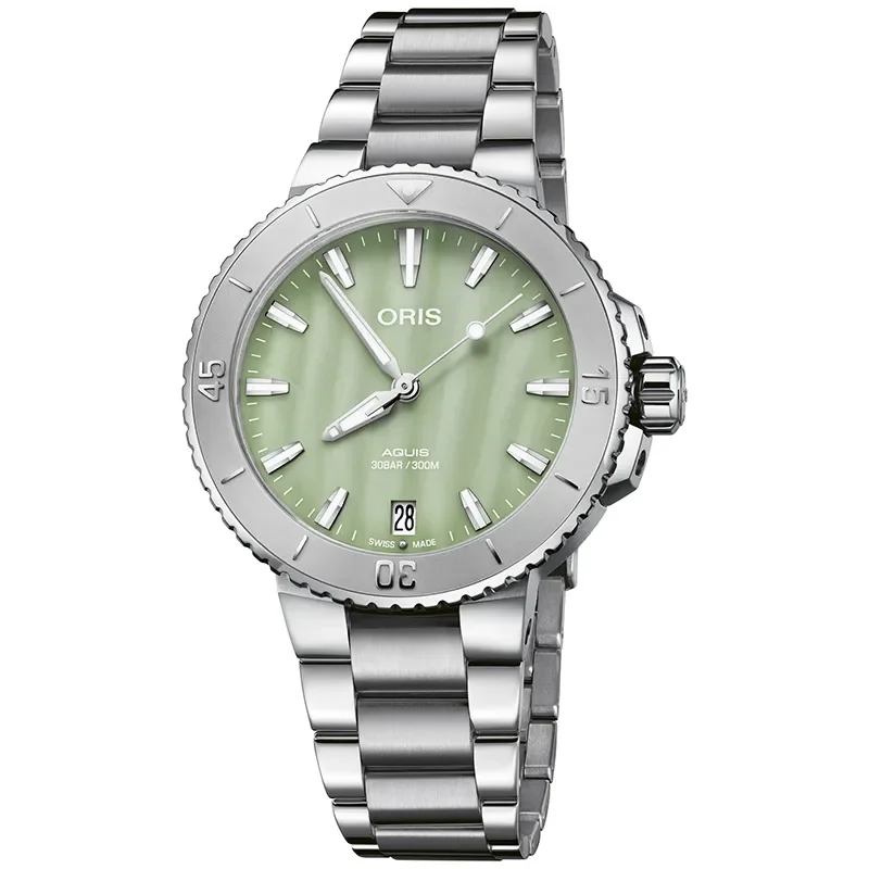 Oris 73377704157MB Aquis dameklokke gr�nn 37 mm
