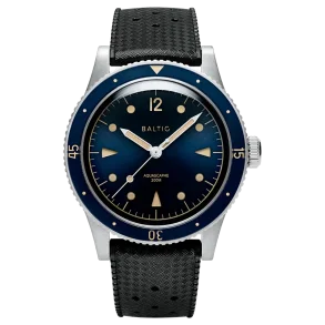 BALTIC WATCHES - AQUASCAPHE CLASSIC BLUE GILT - BLACK RUBBER