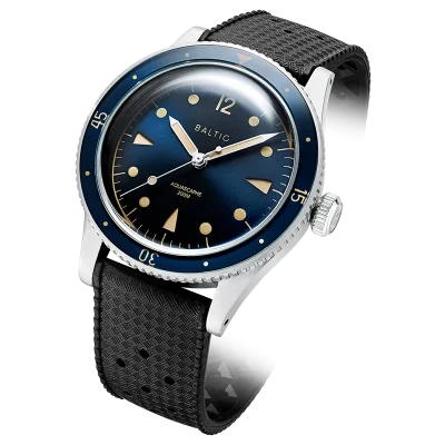 BALTIC WATCHES - AQUASCAPHE CLASSIC BLUE GILT - BLACK RUBBER