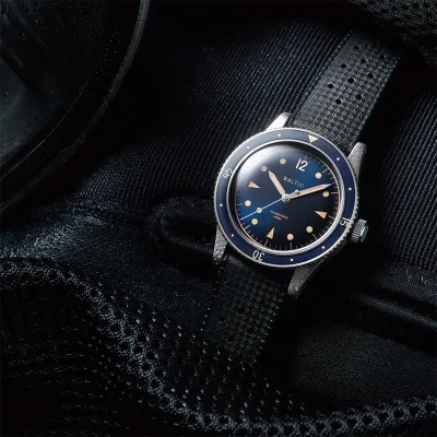BALTIC WATCHES - AQUASCAPHE CLASSIC BLUE GILT - BLACK RUBBER