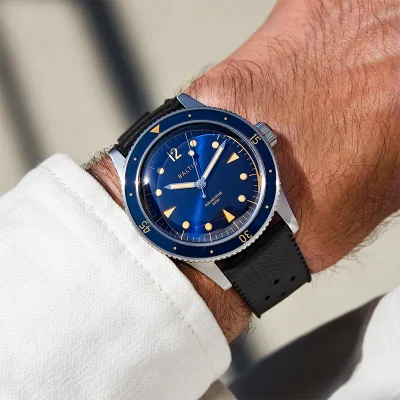 BALTIC WATCHES - AQUASCAPHE CLASSIC BLUE GILT - BLACK RUBBER