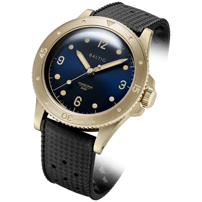 BALTIC WATCHES - AQUASCAPHE BRONZE BLUE GILT - BLACK RUBBER
