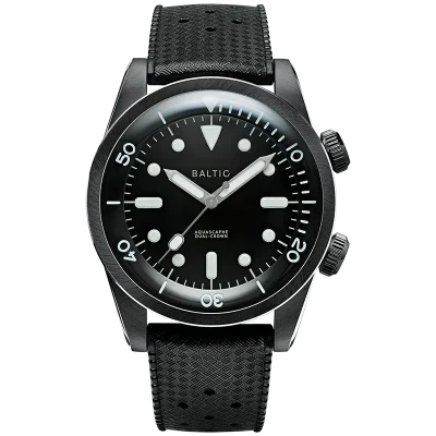 BALTIC WATCHES - AQUASCAPHE DUAL CROWN BLACK - RUBBER BLACK