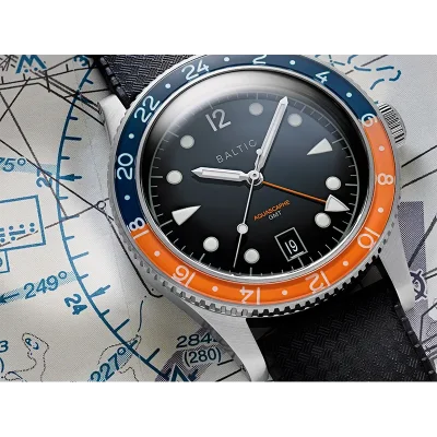 BALTIC WATCHES - AQUASCAPHE GMT ORANGE - RUBBER BLACK
