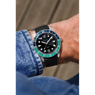 BALTIC WATCHES - AQUASCAPHE GMT GREEN - RUBBER BLACK