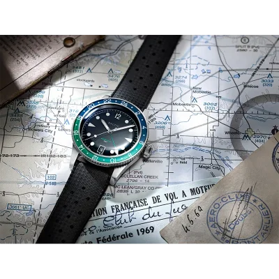 BALTIC WATCHES - AQUASCAPHE GMT GREEN - RUBBER BLACK