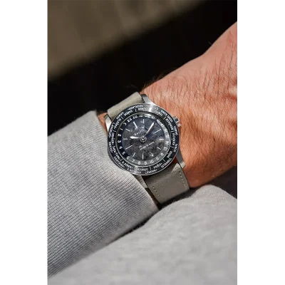 Heures du Monde - Worldtimer -Labradorite - Pressed StrapHeather Grey