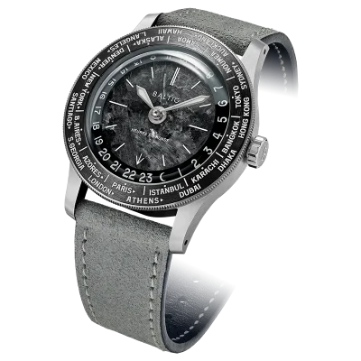 Heures du Monde - Worldtimer -Labradorite - Pressed StrapHeather Grey