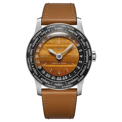 Heures du Monde - Worldtimer -Tiger Eye - Pressed StrapCognac
