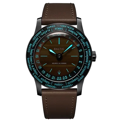 Heures du Monde - Worldtimer -Tiger Eye - Pressed StrapCognac