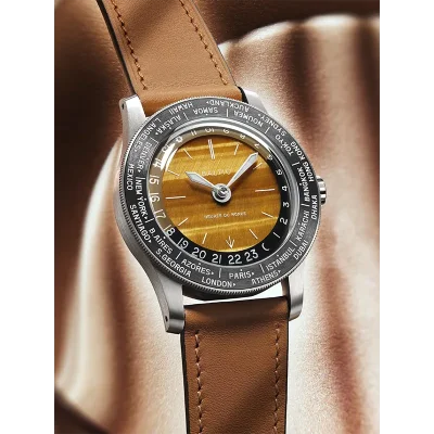 Heures du Monde - Worldtimer -Tiger Eye - Pressed StrapCognac