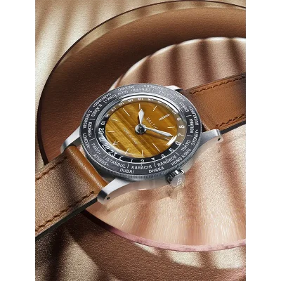Heures du Monde - Worldtimer -Tiger Eye - Pressed StrapCognac